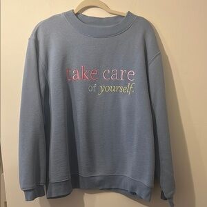 Blue Crewneck Sweater with Embroidered Message